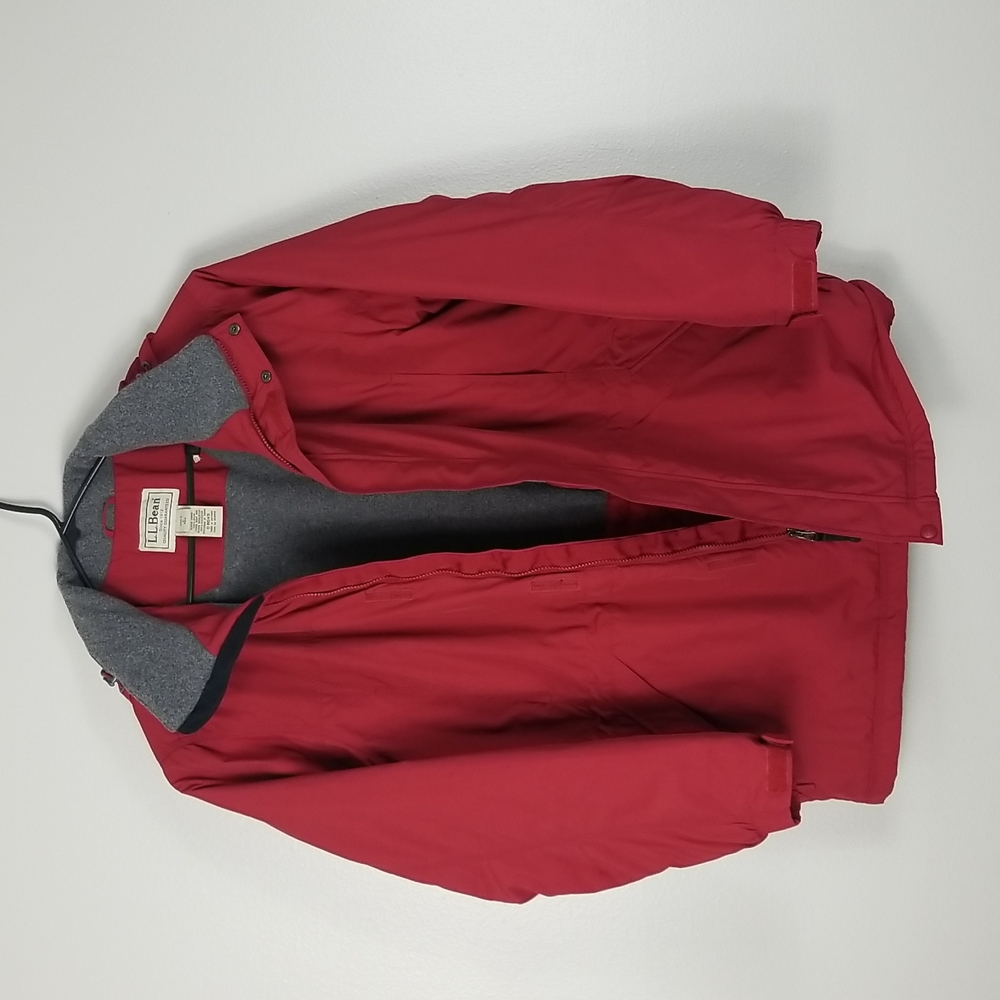L.L. Bean Heavyweight Red Parka Fleece Quilted Lined Packable Hood Jacket